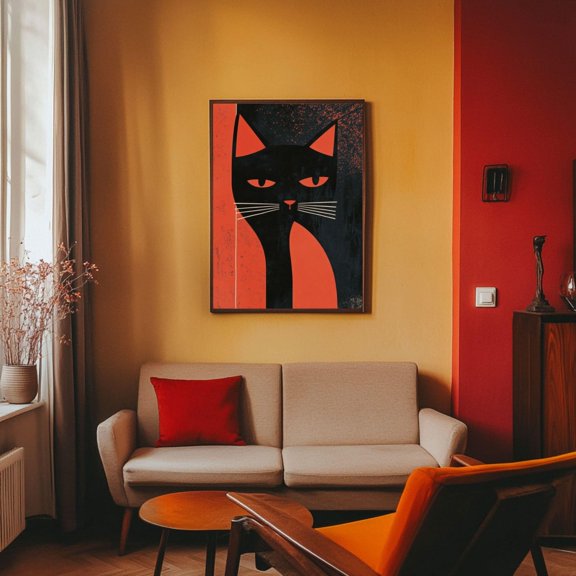 Black Cat Retro Feline Room Decor Poster Unframed Paper Print
