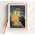 Black Cat Retro Sci Fi Flying Saucer Alien Abduction Ufo Poster, Nature ...