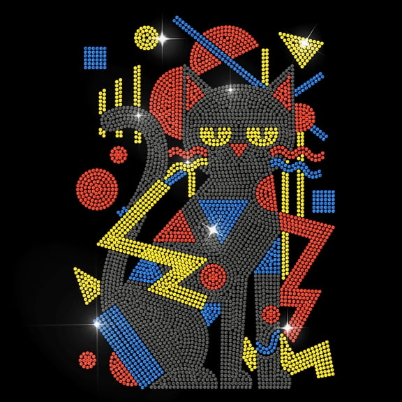 Black Cat Rhinestone Iron on Decal Geometric Shapes Hotfix Transfer Sticker Heat Transfer Patch Shining Clothing Repair Applique