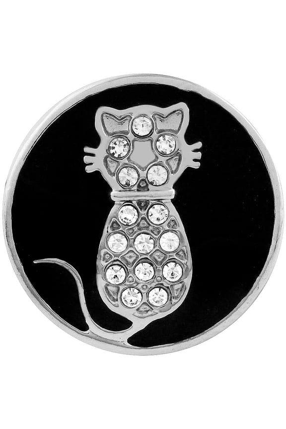 Black Cat Rhinestone Kitten Snap Jewelry Ginger Charm Button, For Interchangeable DIY Customizable Accessories