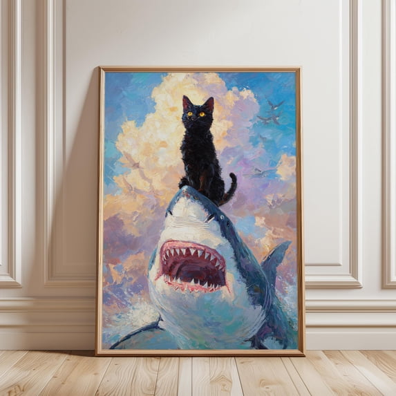 black-cat-riding-shark-surreal-fantasy-ocean-wall-art-whimsical-animal