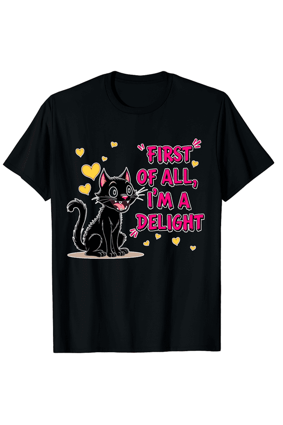 Black Cat Roaring First Of All I Am A Delight Men Women Short Sleeve Graphic T-Shirt, Sarcastic Gift