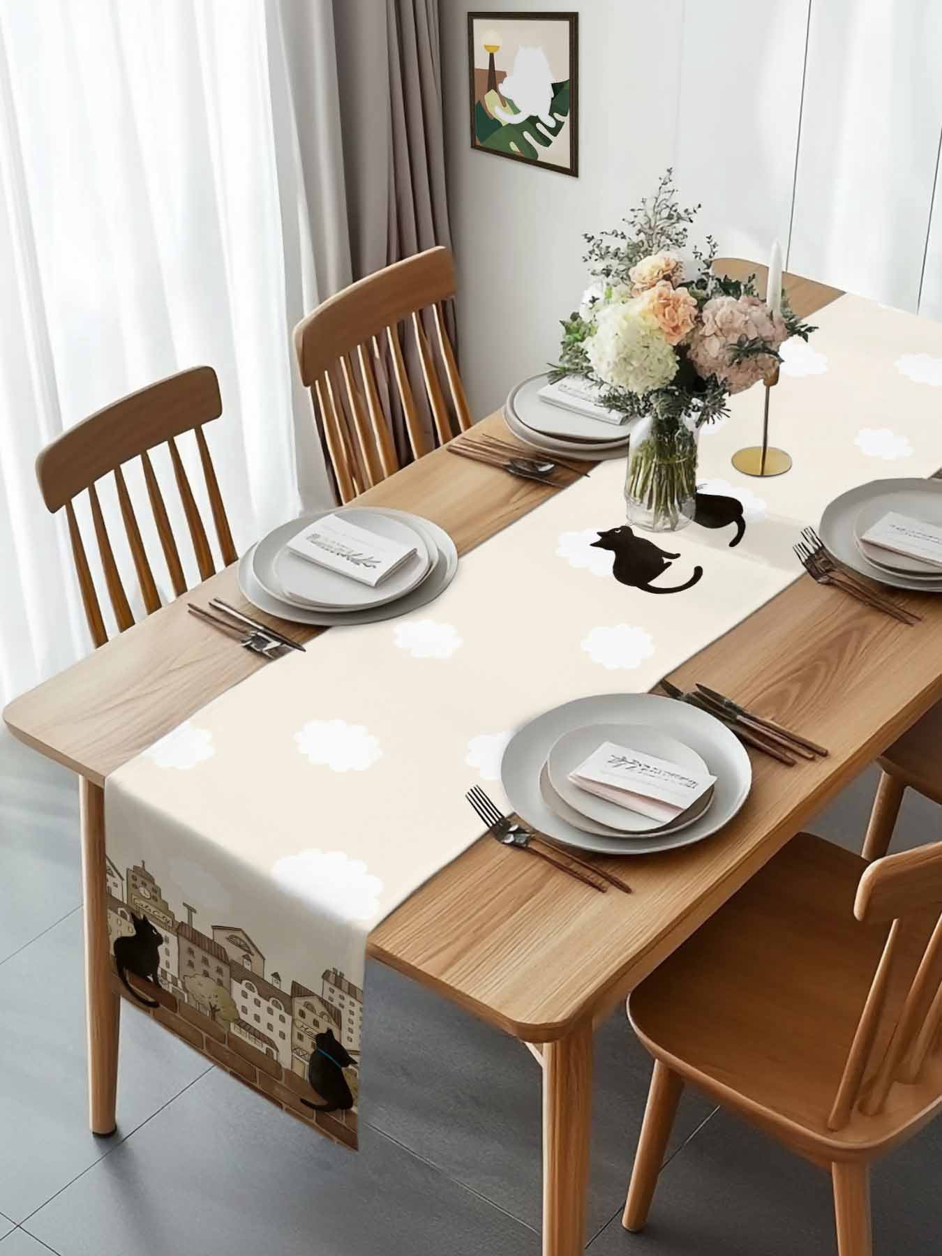 Black Cat Rustic House Beige Table Runner 90 Inches Long,Kitchen Dining ...