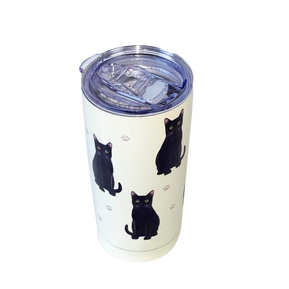 Black Cat SERENGETI 16 Oz. Stainless Steel, Vacuum Insulated Tumbler with Spill Proof Lid - 3D Print - Insulated Travel mug for Hot or Cold Drinks (Black Cat Tumbler)