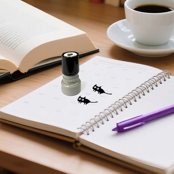 Black Cat Self-Inking Stamp, Cute Mini Craft Stamp for Scrapbooking Journaling Card Making, 2.4 Inch