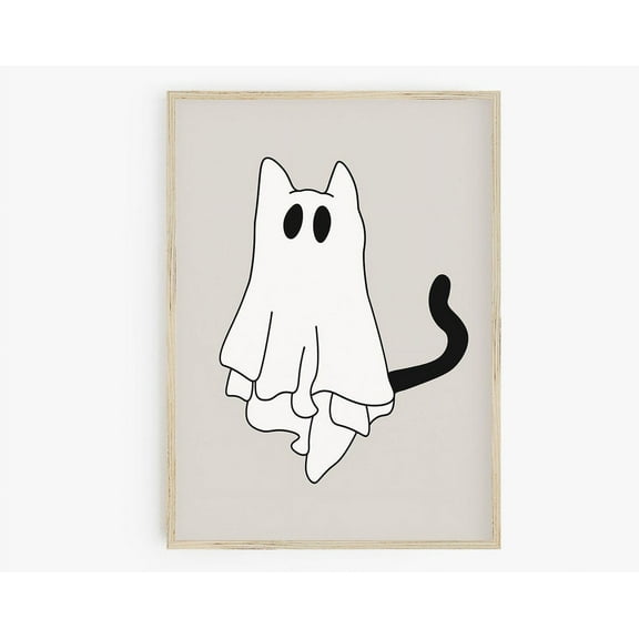 , Black Cat Sheet Ghost Print, Wall Art, Cute Cat Art Print Wall Art, Modern Wall Decor, 8x12 UNFRAMED
