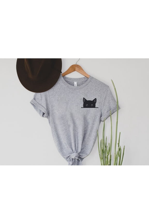 Black Cat Shirt, Cat Shirt, Cute Kitty Tee, Kitten T-shirt, Gift for Cats Lover, Cat Mom Shirts, Cat Shirt Women, Cat Shirt,Cat Pocket Shirt
