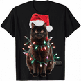 thumbnail image 1 of Black Cat Shirt Christmas Lights Funny Santa Cat T-Shirt, 1 of 5