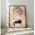 thumbnail image 1 of Black Cat Shower Flowers Art Print, Whimsical Bathroom Decor Home Decor #2358, 12x18 UNFRAMED, 1 of 3