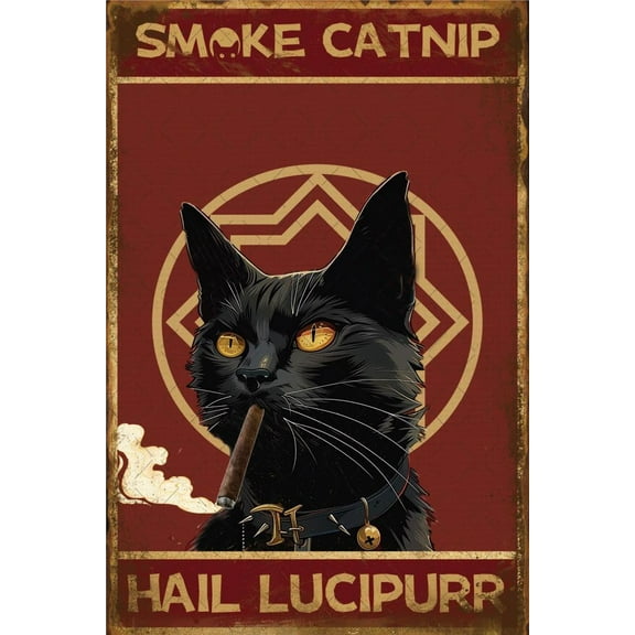 Black Cat Sign Vintage Metal Tin Signs Smoke Catnip Hail Lucipurr Sign Retro Wall Decor Wall Art Funny Posters Gifts for Cat Lovers 8x6 Inch