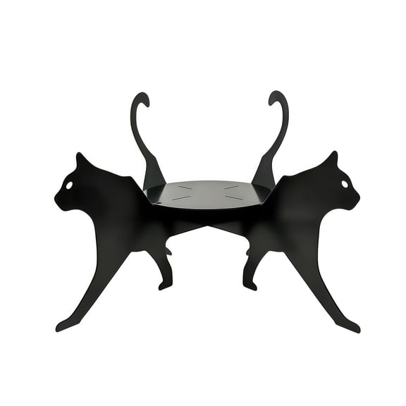 Black Cat Silhouette Metal Plants Stand, Dual Cat Shaped Flower Pot Display Rack, Desktop Floor Greenery Holder for Patio Living Room Decor