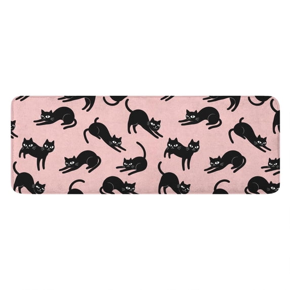 Black Cat Silhouette Pink Pattern Flannel Kitchen Runner Mat, Long ...
