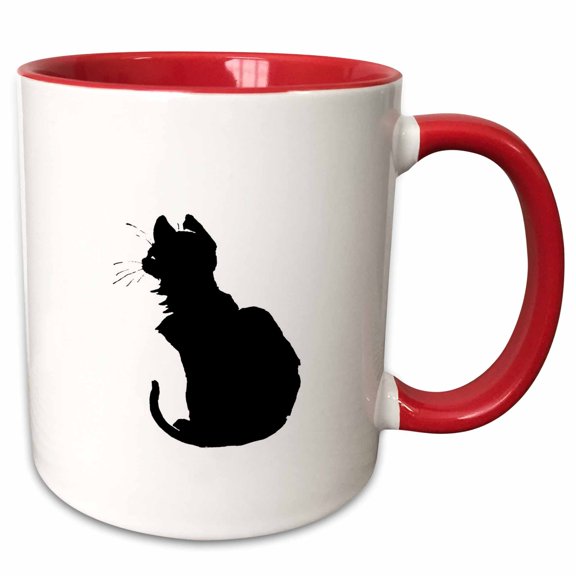 3drose, Black Cat Silhouette Vector Art Cut Out, 11oz Two-tone Red Mug