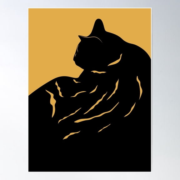 Black Cat Silhouette, 'Warm Shadow', Mysterious Minimalist Silhouette Art Poster Wall Art, Modern Wall Decor For Living Room Bedroom, 12x18 UNFRAMED