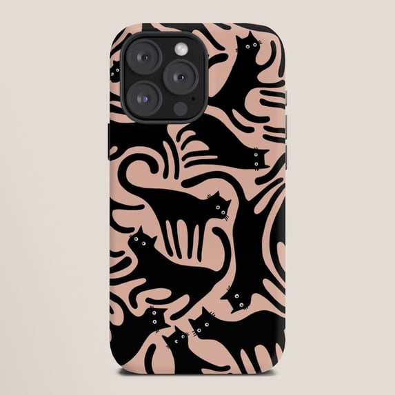 Black Cat Silhouettes on Dusty Pink Tough Case for Apple iPhone, Dual ...