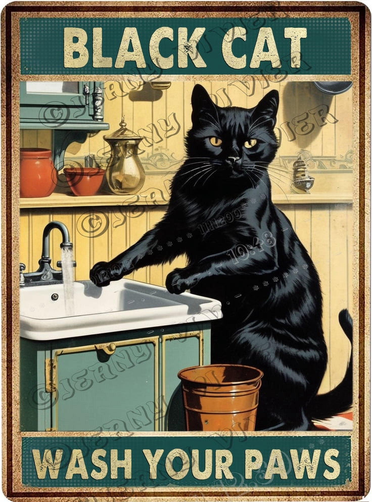 Black Cat & Sink Co. Wash Your Paws Vintage Aluminum Sign 12x8 IN Funny ...