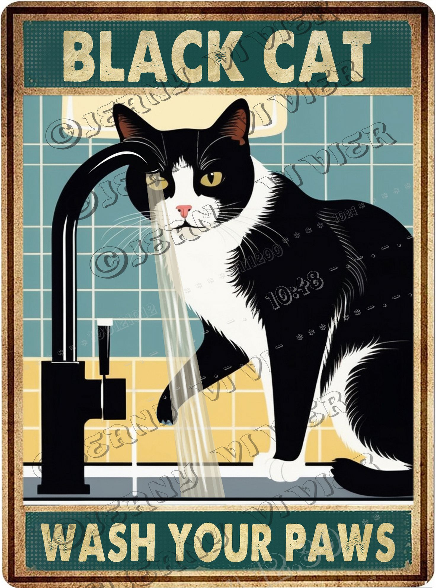 Black Cat & Sink Co. Wash Your Paws Vintage Aluminum Sign 5.5x8 IN Cat ...