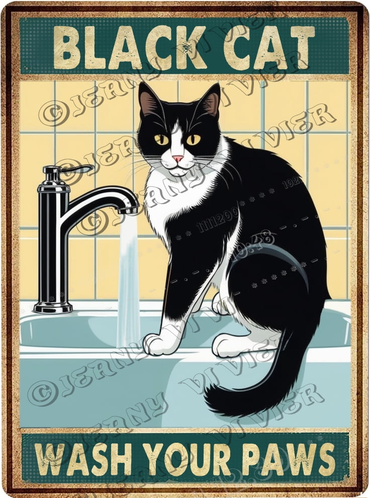 Black Cat & Sink Co. Wash Your Paws Vintage Aluminum Sign 5.5x8 IN Cat ...