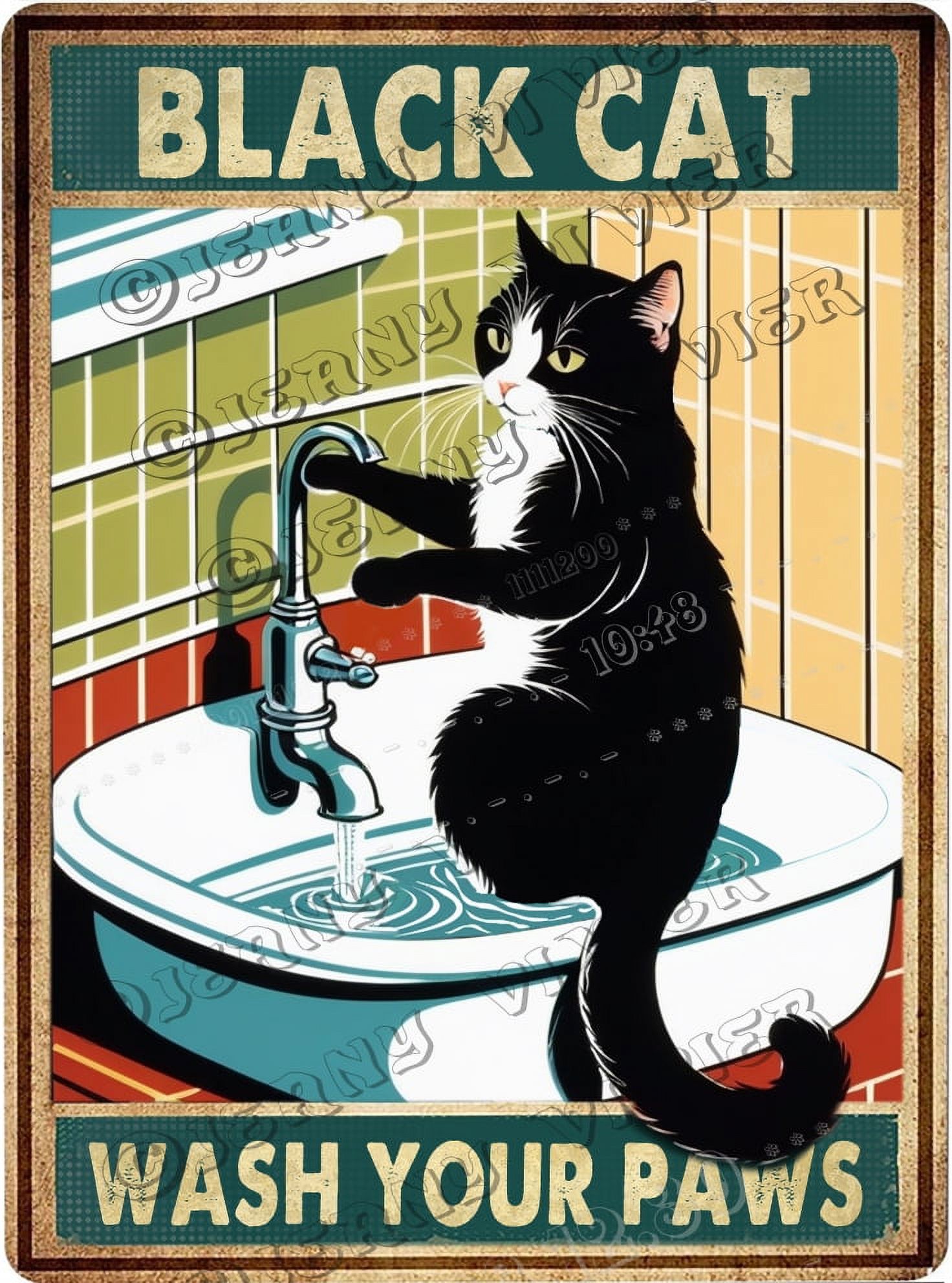 Black Cat & Sink Co. Wash Your Paws Vintage Aluminum Sign 5.5x8 IN Cat ...