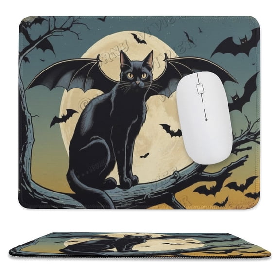Black Cat Sitting on The Tree Print Mouse Pad, Computer Mouse Mat with Anti-Slip Rubber Base, Easy Gliding, with Stitched Edge,Funny Mouse Pad with Design 10"x12"