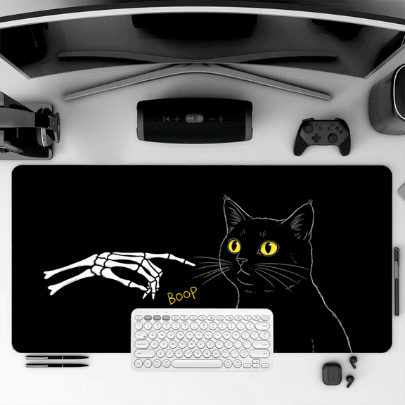 Black Cat Skeleton Hand Boop Mouse Pad 35.4 x 15.8 inches Rubber Desk Mat for Office Gaming Home Use