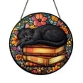 Black Cat Sleeping on Book Stained Glass Suncatcher Window Hanging ...