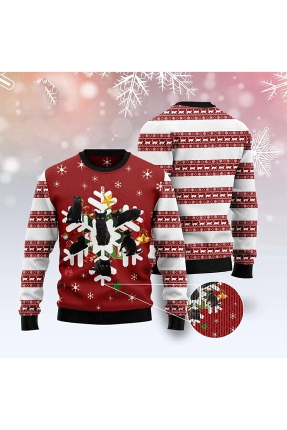 Black Cat Snowflake Christmas Sweater, Christmas Cat Christmas Sweater, Cat Xmas Sweater