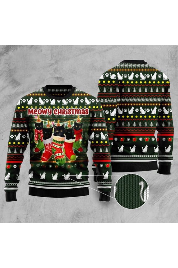 Black Cat Socks Christmas Sweater, Christmas Cat Christmas Sweater, Cat Xmas Sweater