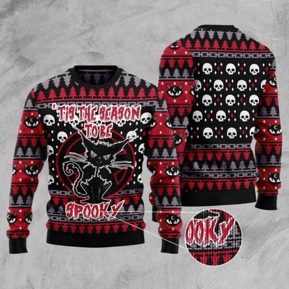 Black Cat Spooky Halloween Ugly Christmas Sweater, Christmas Cat Ugly Sweater, Ugly Cat Xmas Sweater