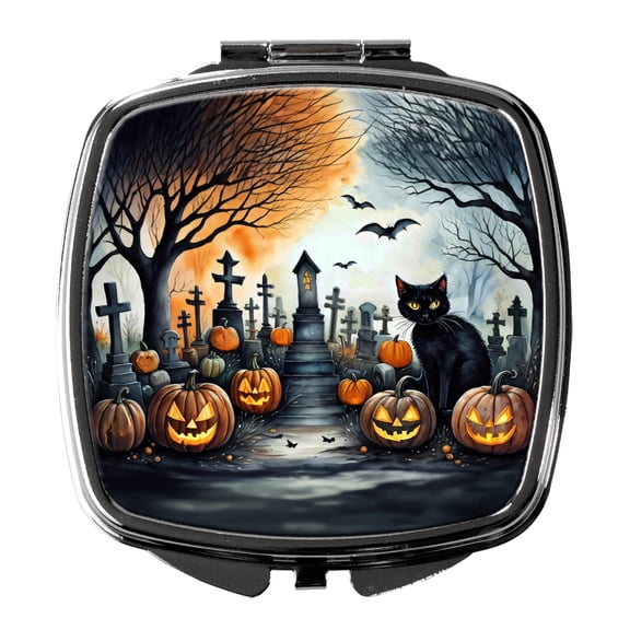 Black Cat Spooky Halloween Compact Mirror 2.75 in x 3 in