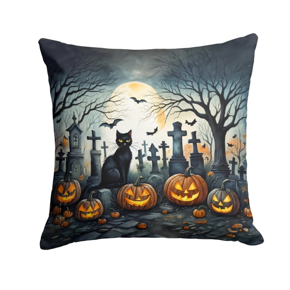 Black Cat Spooky Halloween Fabric Decorative Pillow 18 in x 18 in