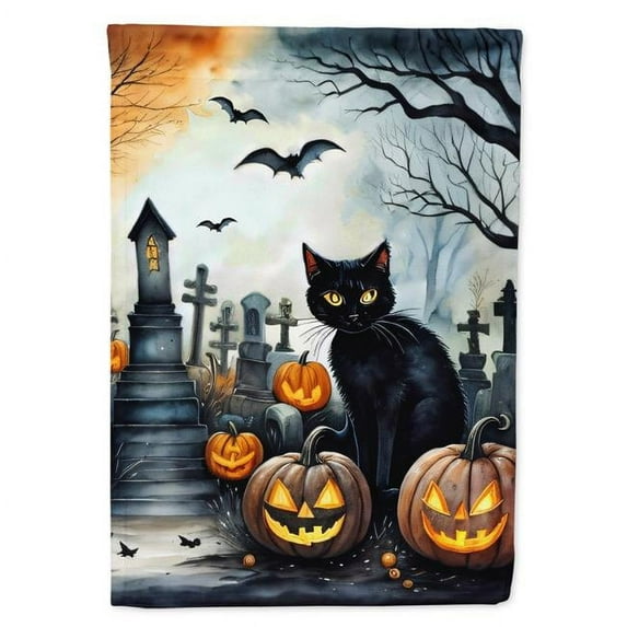 Black Cat Spooky Halloween House Flag 28 in x 40 in