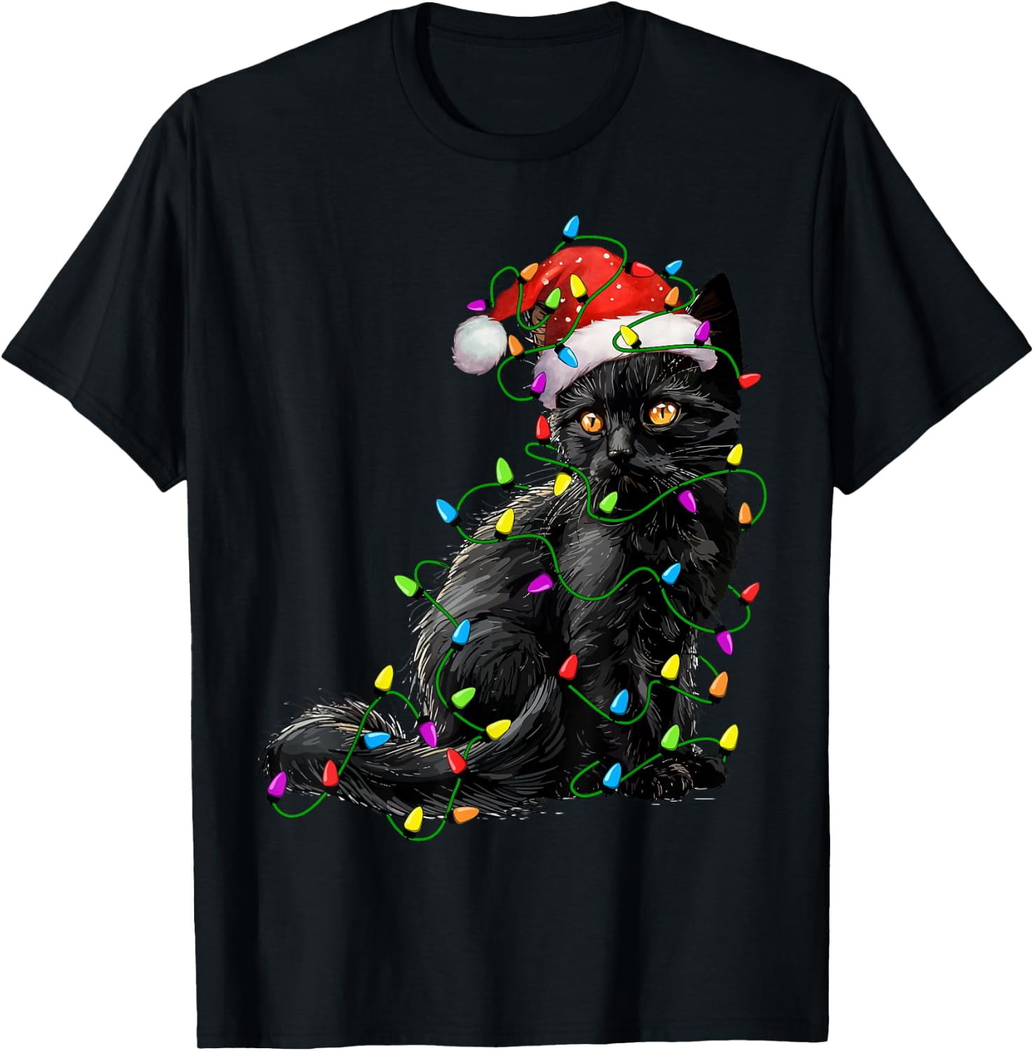 Black Cat St Nick Christmas Tree Lighting Xmas T-Shirt - Walmart.com