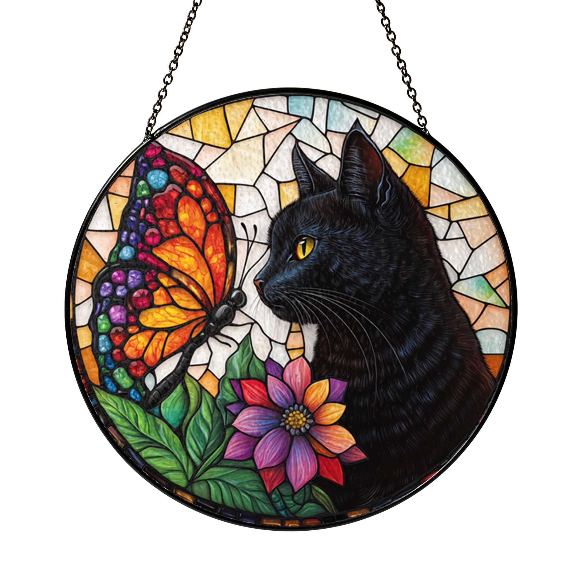 Black Cat Stained Glass Style Suncatcher, Window Hanging Decor ...