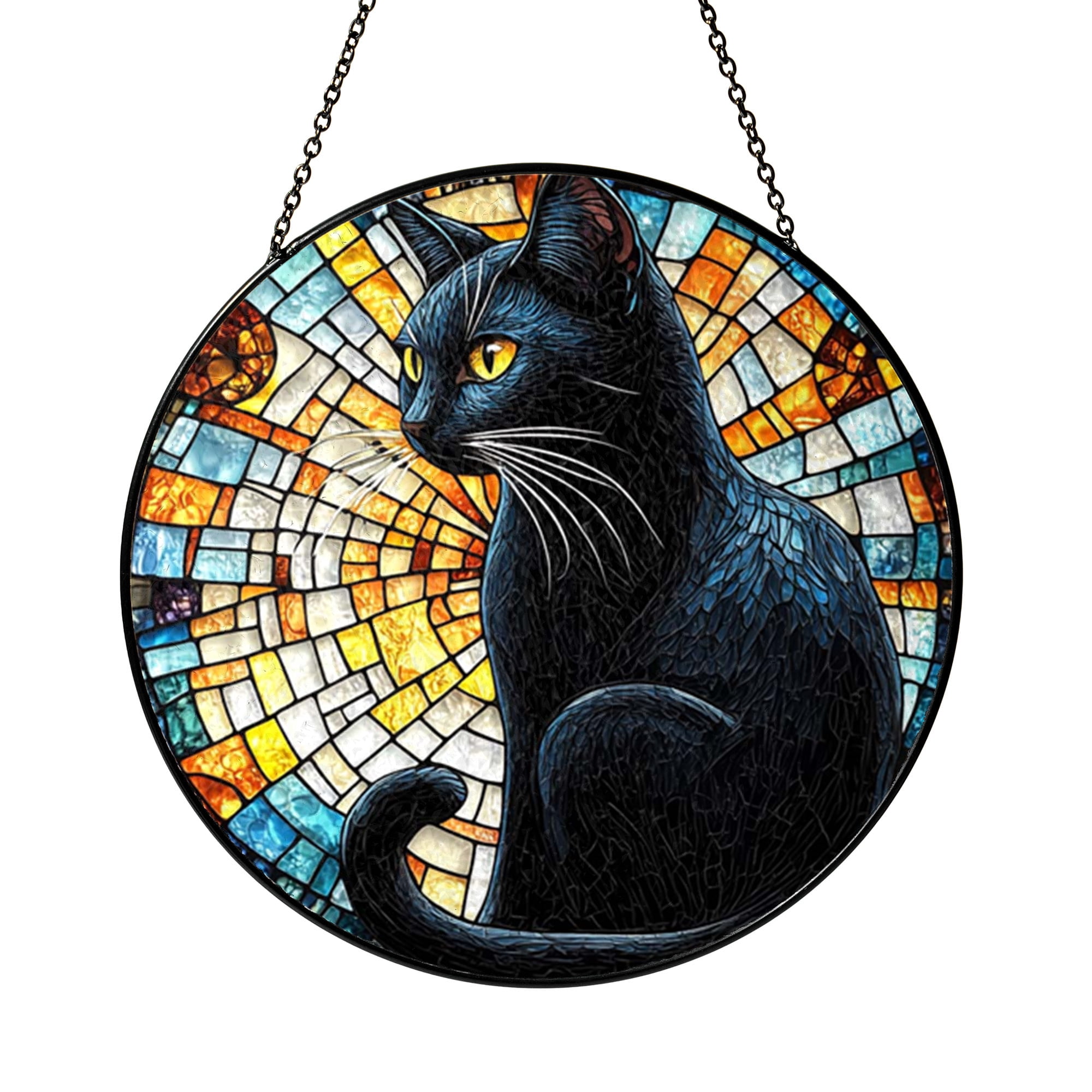 Black Cat Stained Glass Suncatcher – Colorful Window Hanging Decor ...