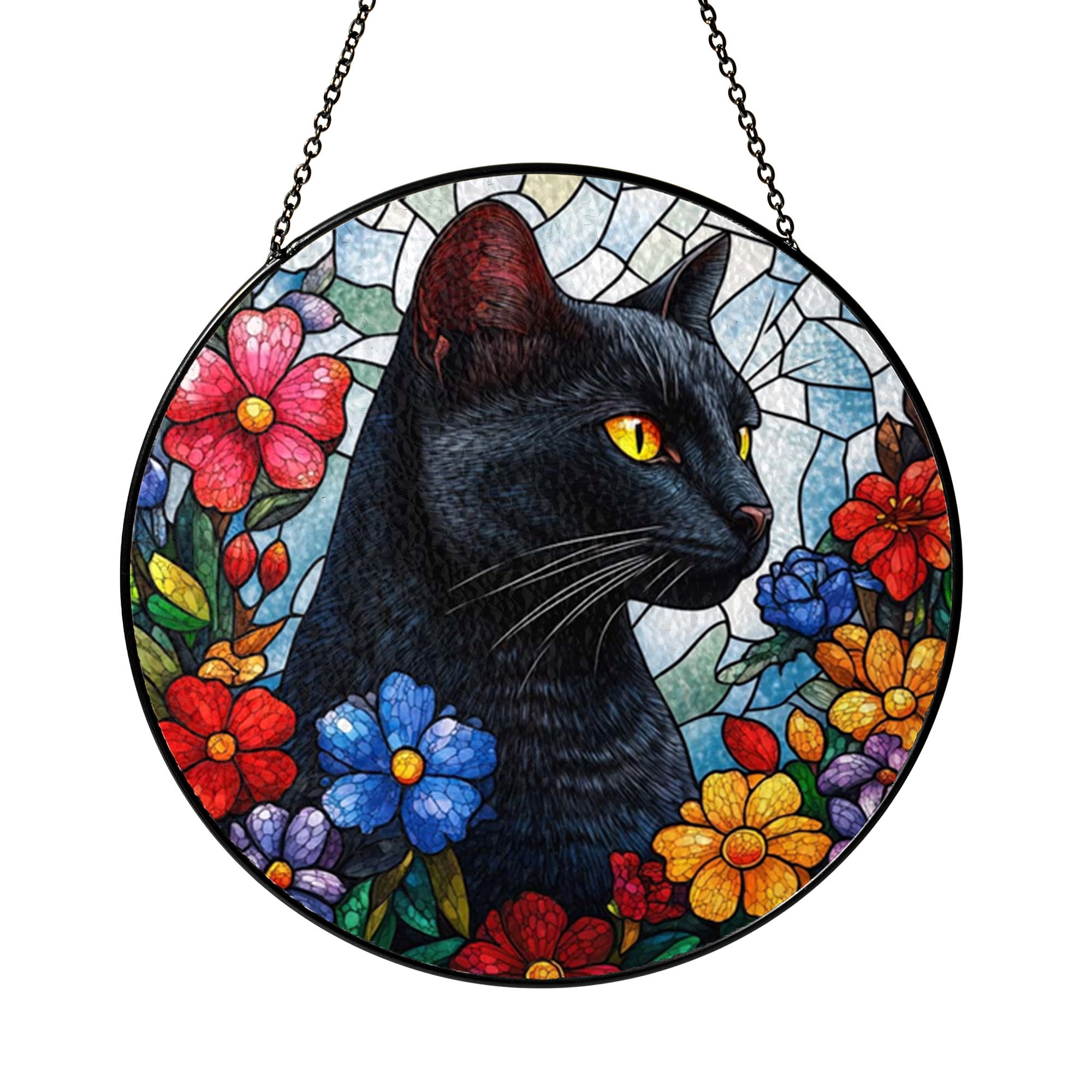 Black Cat Stained Glass Suncatcher – Decorative Feline Window Hanging ...