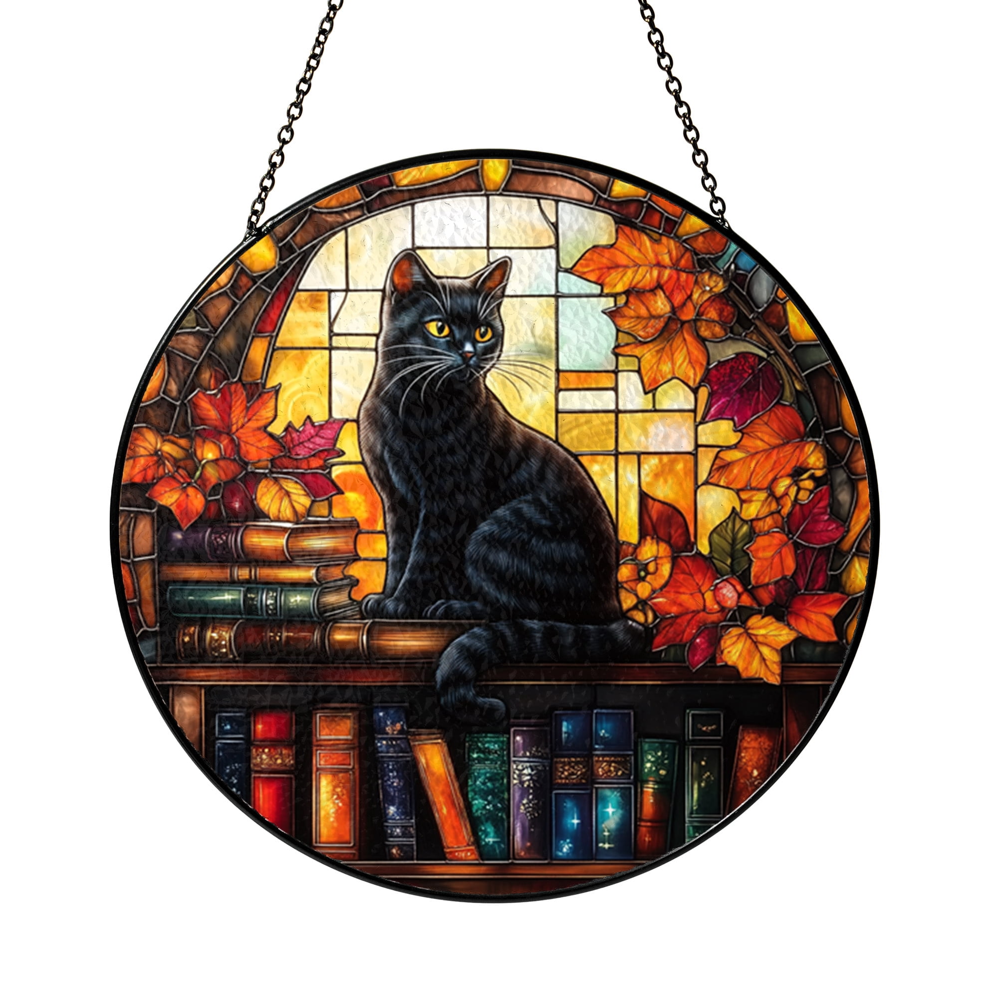 Black Cat Stained Glass Suncatcher – Elegant Gothic Window Hanging ...