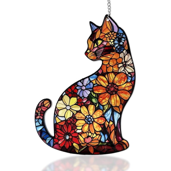 Black Cat Stained Glass Suncatcher - Indoor Window Hanging Decor, Cute Sun Catcher for Home Decoration, Ideal Cat Lover Gift for Mom, Women