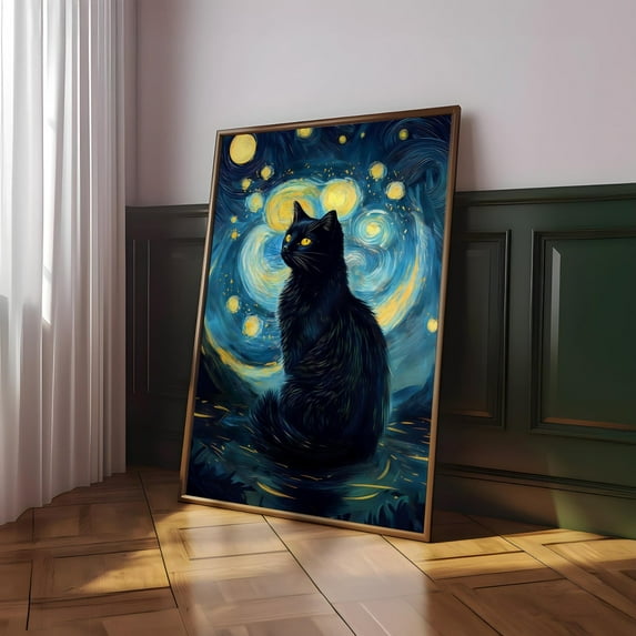 Black Cat Starry Night Print: Van Gogh Inspired Wall Art #4159 ...