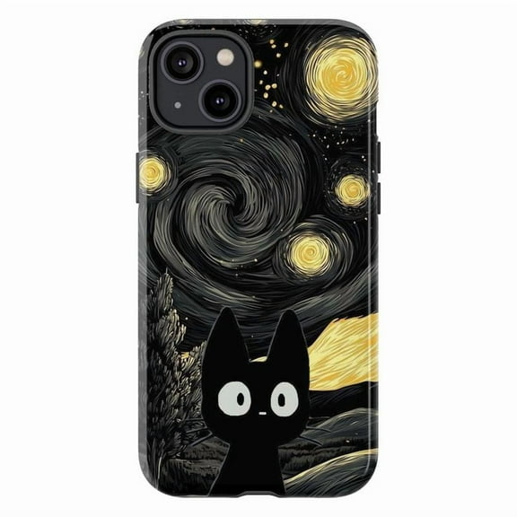 Black Cat Starry Night iPhone Case for 16 15 14 13 12 11 Pro Max – Dual Layer Shockproof Cute Aesthetic Cover