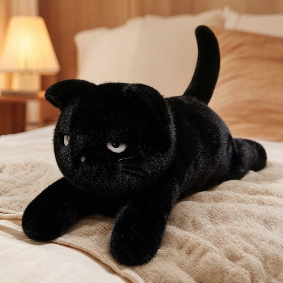 Black Cat Stuffed Animal, 13.78 Inch Grumpy Kitty Plush Toys, Bedroom Sofa Desk Decor, Funny Halloween Gift for Cat Lovers