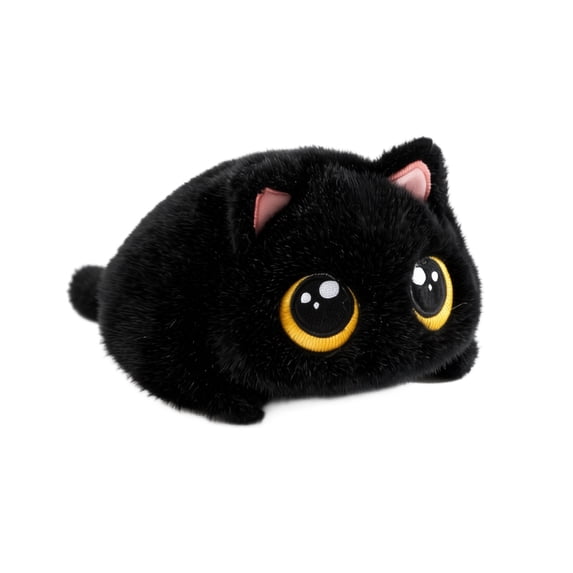 Black Cat Stuffed Animal with Ultra-Soft Plush and Round Yellow Eyes, Chubby Design, for Relaxation, Plush Toy
