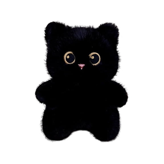 Black Cat Stuffed Plush toy, Fluffy Furry Cat Plushie with Embroidered Eyes, Cuddly Companion for Bedroom & Living Room decor, Thoughtful Birthday Present for Children and