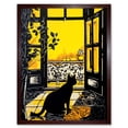 thumbnail image 1 of Black Cat Sunbathing by Balcony Oil Painting Yellow Black Bright Mediterranean Sun Art Print Framed Poster Wall Decor 12x16 inch, 1 of 5