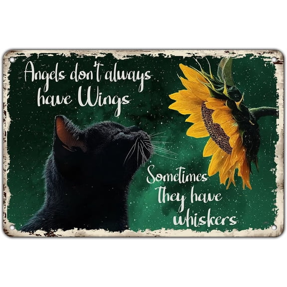 Black Cat Sunflower Vintage Metal Tin Sign Poster Wall Plaque For Garden Hotel Bathroom Yard Farmhouse 12x8 Inch