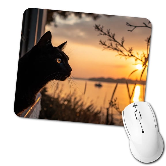 Black Cat Sunset Window Mouse Pad Low Profile Gaming Mat