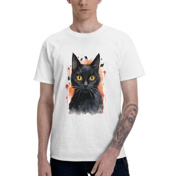 Black Cat T-Shirt for Men Cotton 100% Summer Tops Women Fashion Casual Short Sleeves Round Collar Short-Sleeve Couple Top Tees