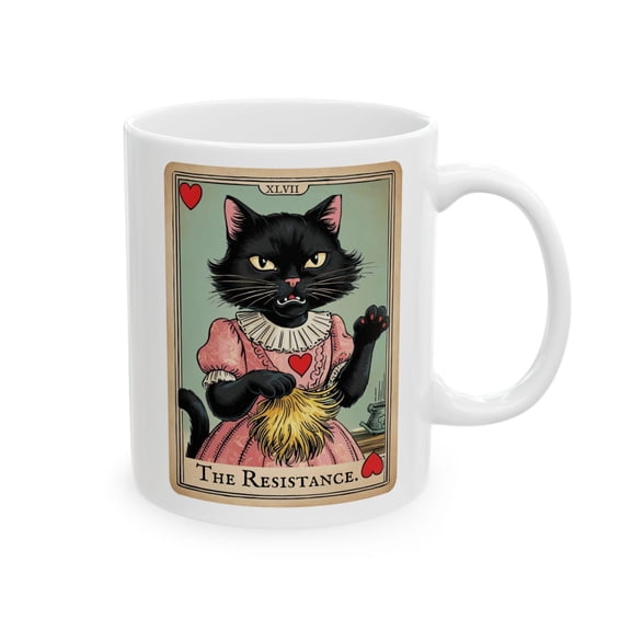 Black Cat Tarot Card Coffee Mug Vintage Style Cat Illustration Witchy Aesthetic Gift Ceramic Mug 11oz