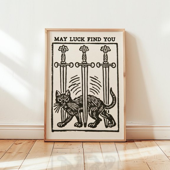Black Cat Tarot Poster Mystical Line Art Print Paper Decor