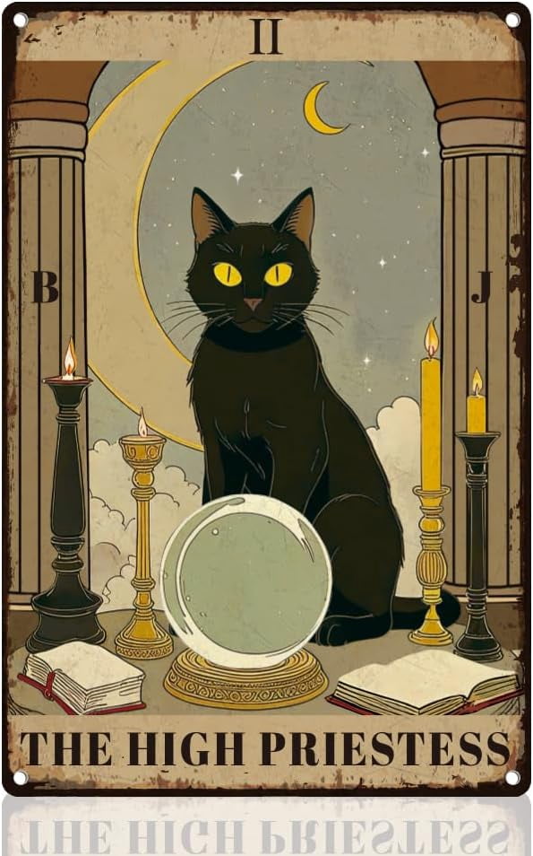 Black Cat Tarot Tin Sign Retro Metal Wall Decor 8" x 12" Vintage Cat ...